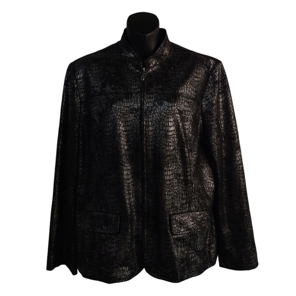 Alfred Dunner Women's Black Gray Metallic Snake Skin Jacket Size 14 - Picture 1 of 7